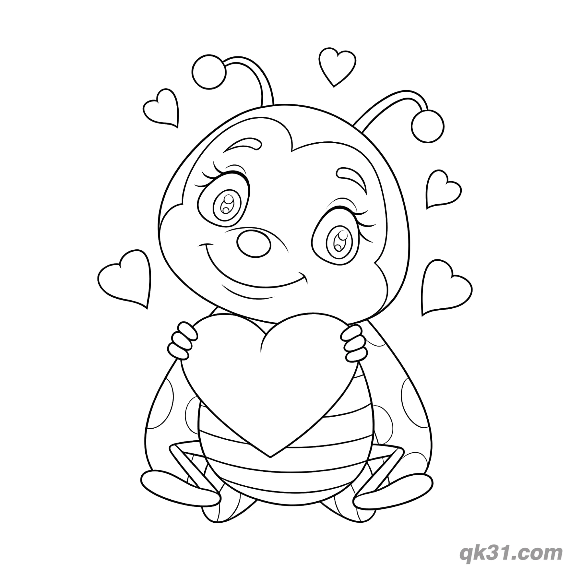 Sweet Ladybug Hugging Heart Coloring Page – Free Printable Coloring Page for Kids and Adults