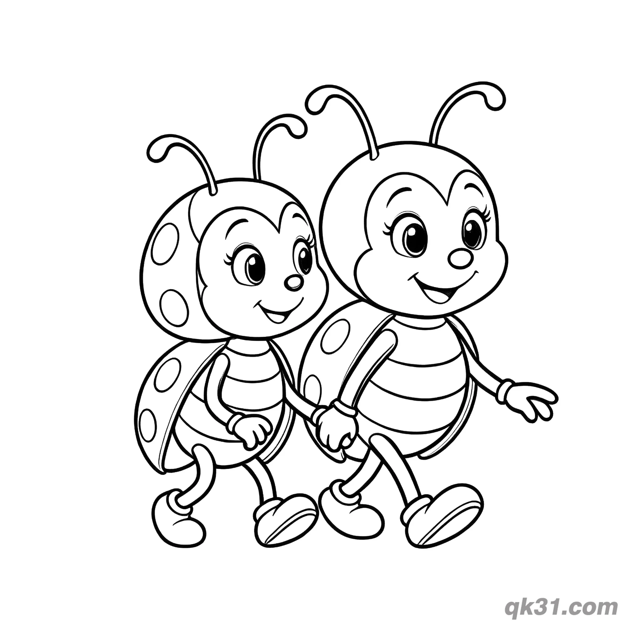 Two Ladybugs Walking Hand in Hand Coloring Page – Free Printable Coloring Page for Kids and Adults