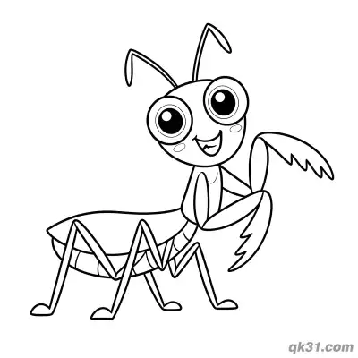 Cute Big Eyes Praying Mantis Side View Coloring Page