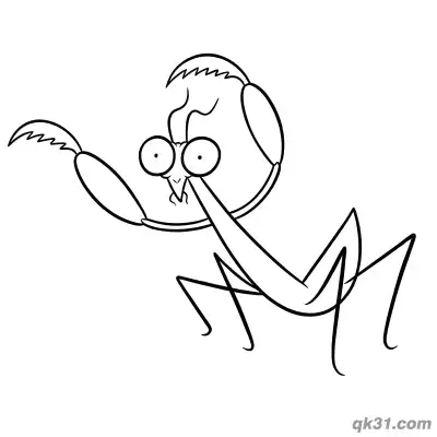 Exaggerated Big Head Playful Praying Mantis Coloring Page