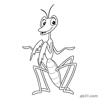 Friendly Praying Mantis Waving Forelegs Coloring Page