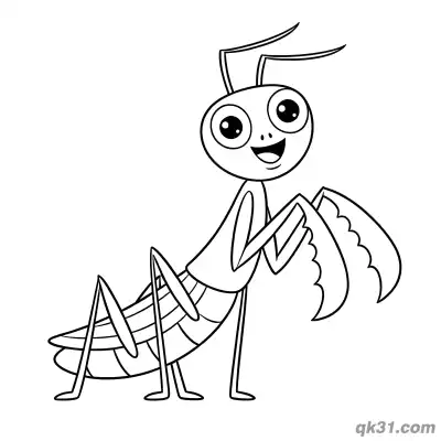 Happy Praying Mantis Lifting Forelegs Coloring Page