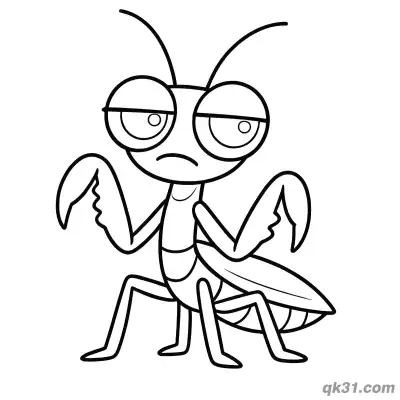 Free printable Sad Praying Mantis Droopy Eyes Coloring Page coloring page