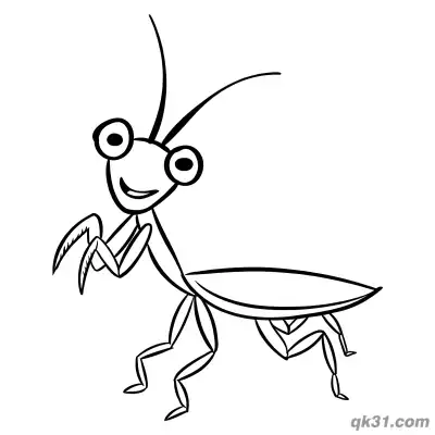 Free printable Simple Cartoon Praying Mantis Smiling Coloring Page coloring page
