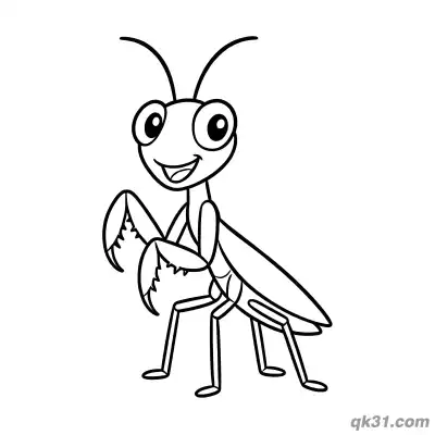 Free printable Smiling Cartoon Praying Mantis Standing Coloring Page coloring page