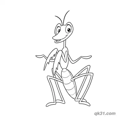 Free printable Waving Anthropomorphic Praying Mantis Coloring Page coloring page
