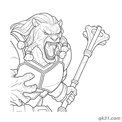 Free printable Close Perspective Battle Beast Holding Scepter Staff Invincible Coloring Page coloring page