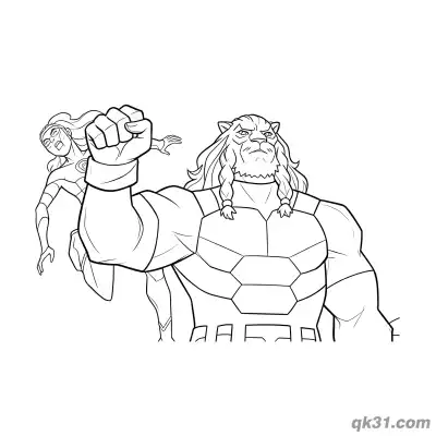 Free printable Giant Fist Battle Beast Holding Tiny Character Invincible Coloring Page coloring page