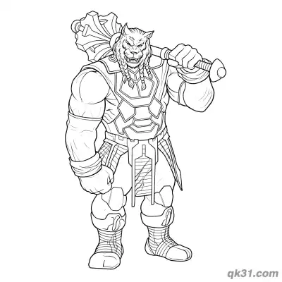 Free printable Shouldering Massive Hammer Hero Pose Battle Beast Invincible Coloring Page coloring page