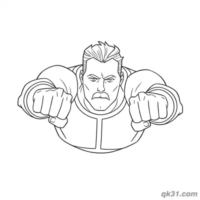 Free printable Omni Man Fists Forward Punching Half Body Coloring Page coloring page
