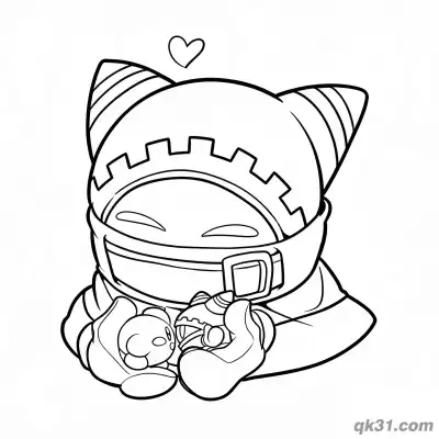 Free printable Magolor Holding Tiny Kirby with Heart Coloring Page coloring page