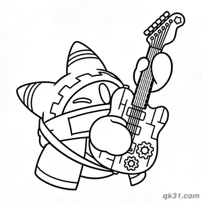 Free printable Magolor Playing Electric Guitar Rock Coloring Page coloring page