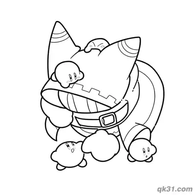Free printable Magolor Playing with Multiple Tiny Kirbys Coloring Page coloring page