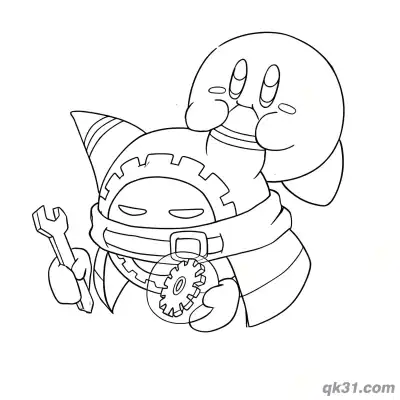 Free printable Magolor Repairing Gears with Kirby Coloring Page coloring page