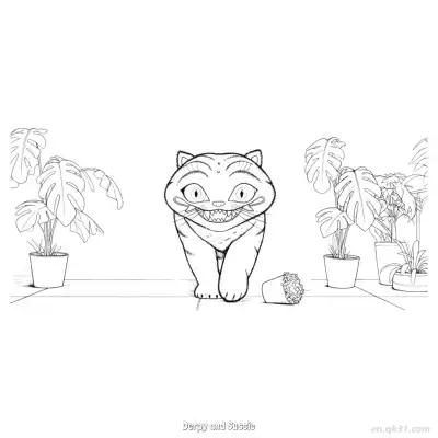 Free printable Derpy and Sussie Goofy Cats with Houseplants Coloring Page coloring page