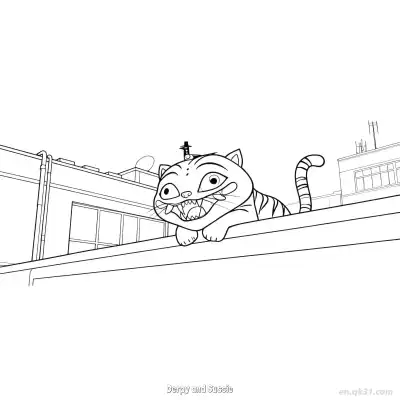 Free printable Derpy Cat Peeking Over the Ledge Coloring Page coloring page