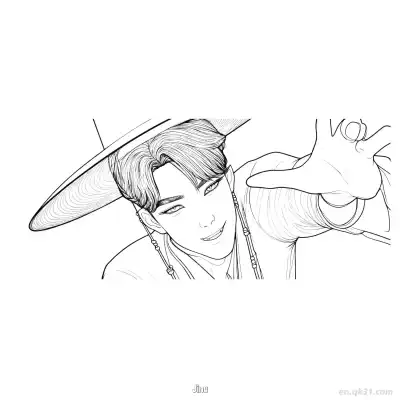 Free printable Jinu Saja Boys Wearing Hat Reaching Hand Coloring Page coloring page