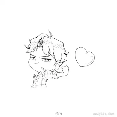Free printable Jinu Saja Boys Chibi Heart Hand Gesture Coloring Page coloring page