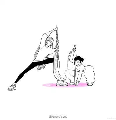 Free printable Mira and Zoey Huntr/X Dual Battle Pose Coloring Page coloring page