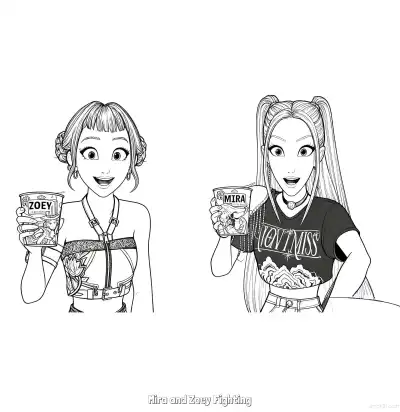 Free printable Mira and Zoey Funny Ramen Break Coloring Page coloring page