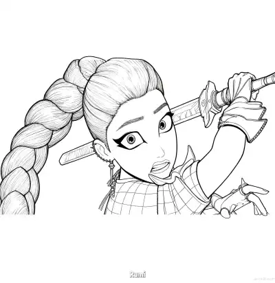 Free printable Rumi Single Hand Sword Lookback Coloring Page coloring page