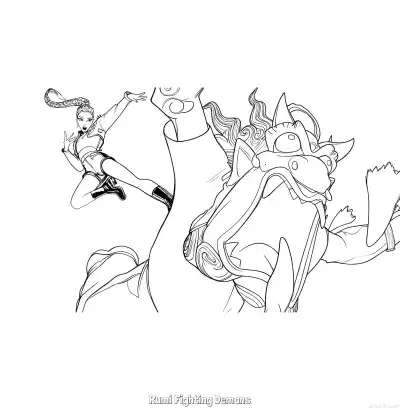 Free printable Rumi Aerial Kick vs Demons Coloring Page coloring page