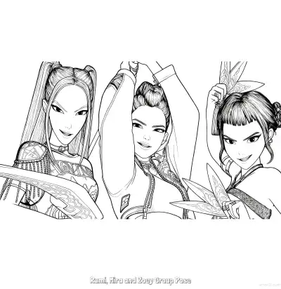 Free printable Rumi Mira Zoey Facial Close-up Coloring Page coloring page