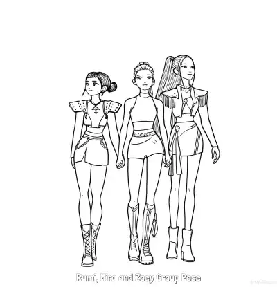 Free printable Rumi Mira Zoey Walking Hand in Hand Coloring Page coloring page