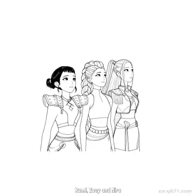 Free printable Rumi Zoey Mira Standing Portrait Coloring Page coloring page