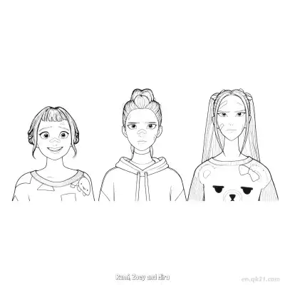Free printable Rumi Zoey Mira Standing Side by Side Coloring Page coloring page