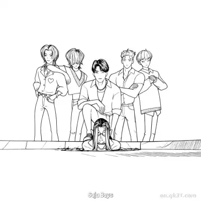 Free printable Saja Boys Group Unique Sitting Pose Coloring Page coloring page