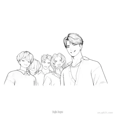 Free printable Saja Boys Group Portrait Layered Stance Coloring Page coloring page