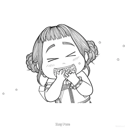 Free printable Chibi Zoey Eating Coloring Page coloring page