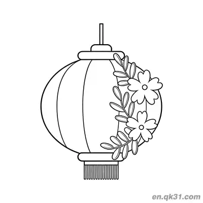 Free printable Round Lantern with Floral Wreath Decoration Coloring Page coloring page