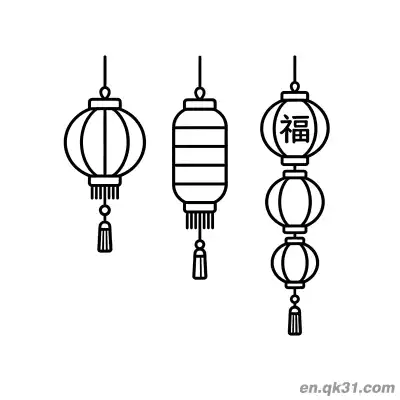 Free printable Three Lanterns with Fu Character Coloring Page coloring page