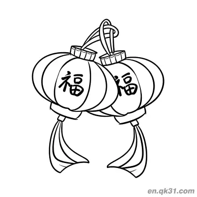Free printable Two Round Lanterns with Fu Character Coloring Page coloring page