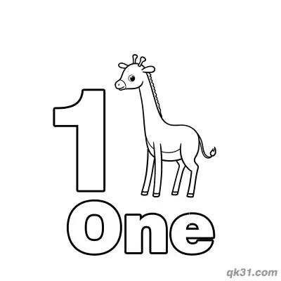Free printable Number 1 One Cute Giraffe Counting Coloring Page coloring page