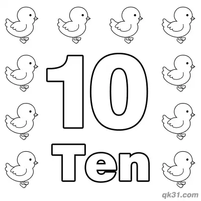 Free printable Number 10 Ten Little Chicks Counting Coloring Page coloring page