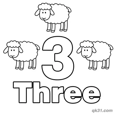 Free printable Number 3 Three Fluffy Sheep Counting Coloring Page coloring page
