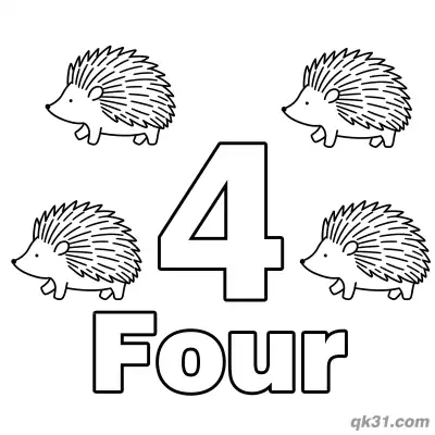 Free printable Number 4 Four Little Hedgehogs Counting Coloring Page coloring page