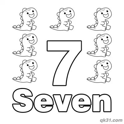 Free printable Number 7 Seven Dinosaur Friends Counting Coloring Page coloring page