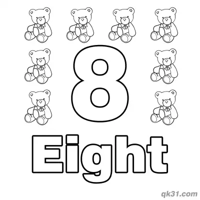 Free printable Number 8 Eight Lovely Teddy Bears Counting Coloring Page coloring page