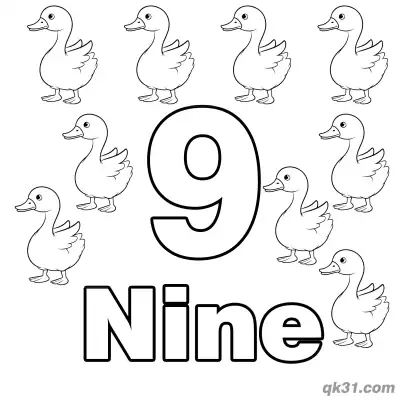 Free printable Number 9 Nine Waddling Ducks Counting Coloring Page coloring page