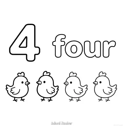 Free printable Animal Number 4  Coloring Page - Free Printable Numbers Coloring Page PDFS Coloring Sheets coloring page