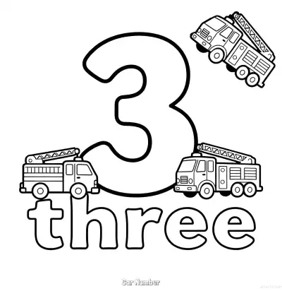 Free printable Car Number 3  Coloring Page - Free Printable Numbers Coloring Page PDFS Coloring Sheets coloring page