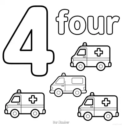 Free printable Car Number 4  Coloring Page - Free Printable Numbers Coloring Page PDFS Coloring Sheets coloring page
