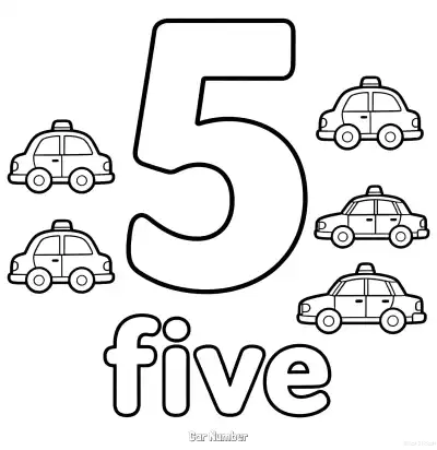 Free printable Car Number 5  Coloring Page - Free Printable Numbers Coloring Page PDFS Coloring Sheets coloring page