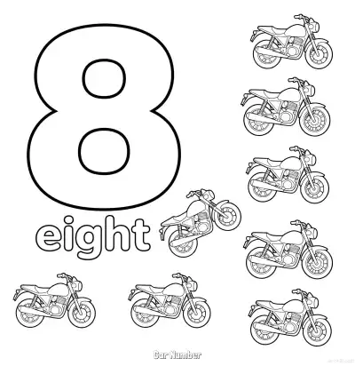 Free printable Car Number 8  Coloring Page - Free Printable Numbers Coloring Page PDFS Coloring Sheets coloring page