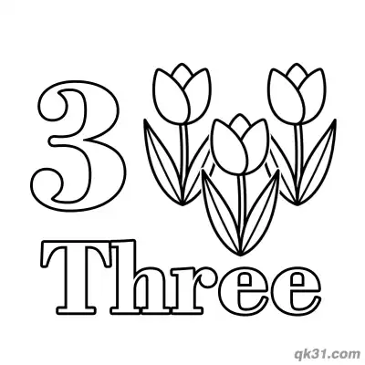 Free printable Number 3 Three Elegant Tulips Counting Coloring Page coloring page