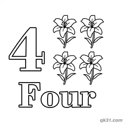 Free printable Number 4 Four Fragrant Lilies Counting Coloring Page coloring page